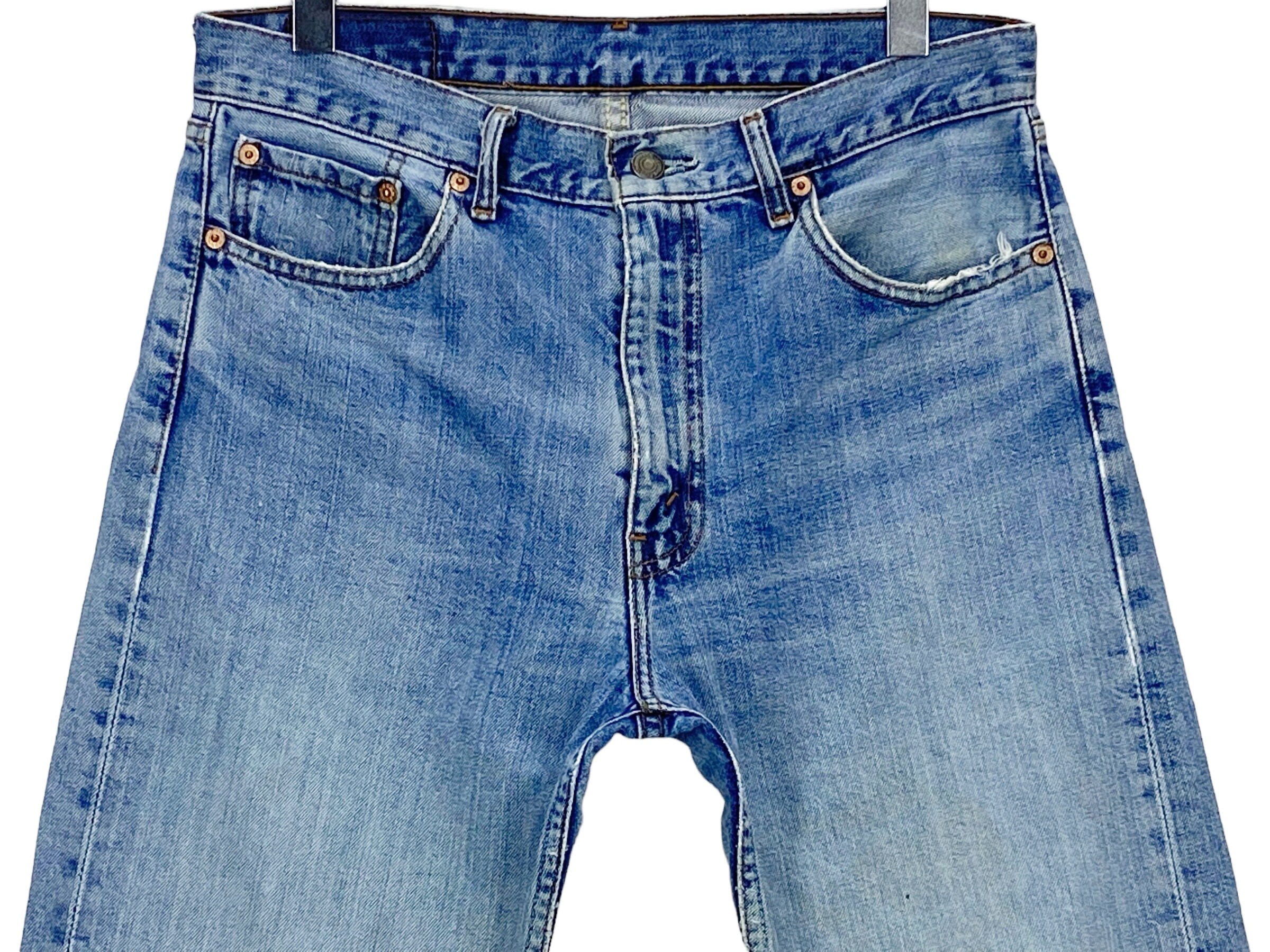 90s Vintage Levi's 505 Jeans: Light Wash Distressed Denim, W32 L30