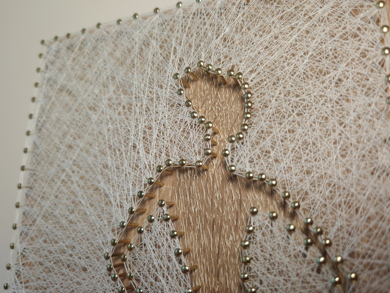 Handmade Woman String Art, Golden Nails, Oak Wood Decor - Etsy