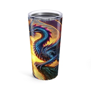 Fantasy Dragon Tumbler 20oz - Colorful Insulated Travel Mug for Coffee, Gifts for Dragon Lovers, Magical Drinkware, Outdoor Adventure