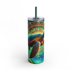 Becher, Meeresschildkröte Skinny Matte Cup, Ozean-Liebhaber-Geschenk, Reisebecher, Strandthemazusätze, Küstendekor, Geschenk für Schildkröte-Enthusiasten
