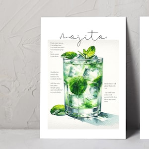 Mojito Cocktail Recipe Card Mojito Printable  Cocktail Recipe Print Cocktail Recipes Cocktail Recipe Bar Cart Printable Bar Decor Download