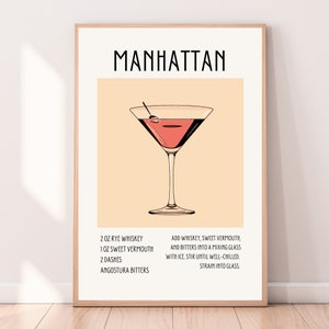 Cocktail Poster Manhattan Cocktail Druck Manhattan Druck Retro Cocktail Druck Cocktail Posters Bar Dekor Barwagen Dekor Digitaldruck