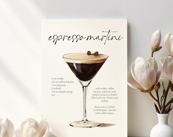 Espresso Martini Print Bar Art Print Cocktail Poster Bar Cart Wall Art Alcohol Print Art Red Drinks Wall Decor Digital Download