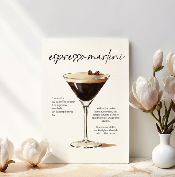 Espresso Martini Print Bar Art Print Cocktail Poster Bar Cart Wall Art Alcohol Print Art Red Drinks Wall Decor Digital Download
