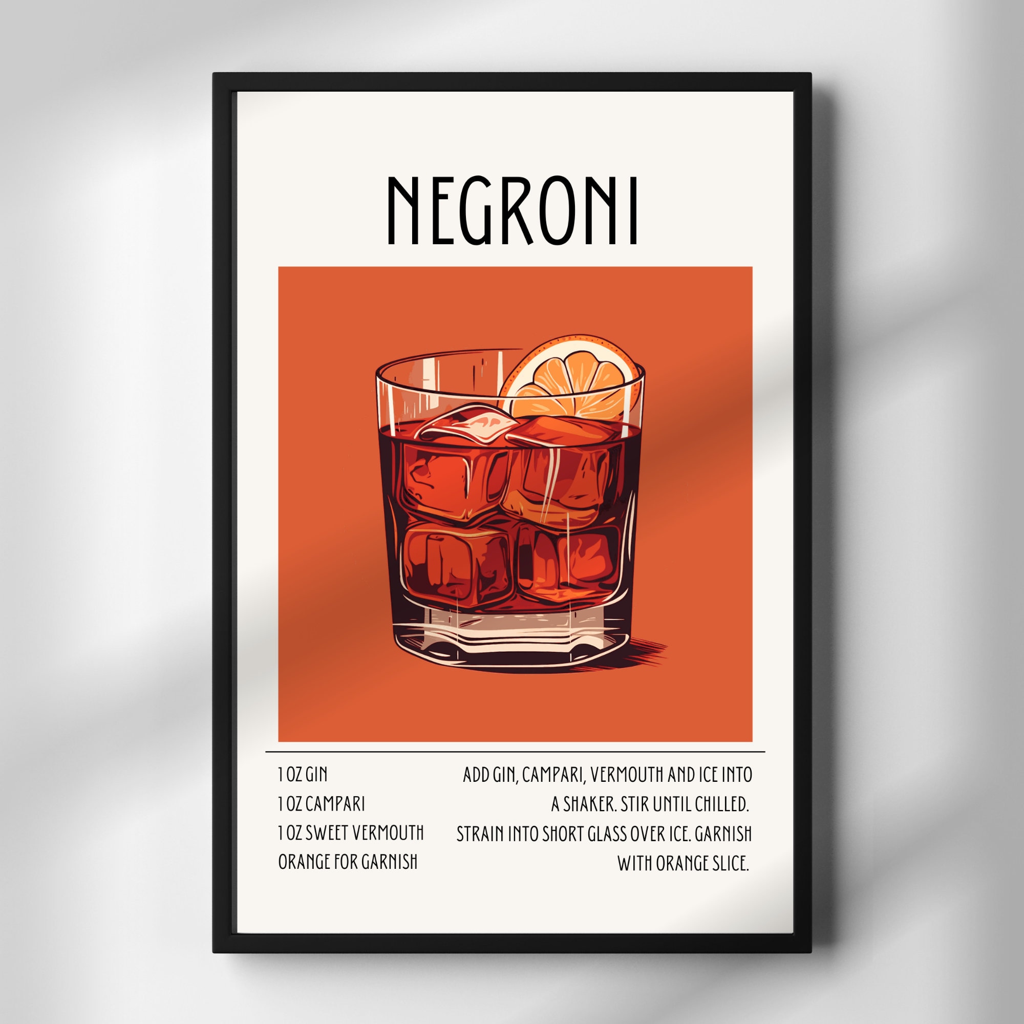 Negroni Cocktail Art Print Negroni Recipe Retro Cocktail Print Negroni