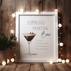Znak Espresso Martini Bar Edytowalna Karta Espresso Martini Znak koktajlowy Podpis na wieczór panieński Bar z napojami Koszyk Cyfrowe pobieranie Wydrukuj