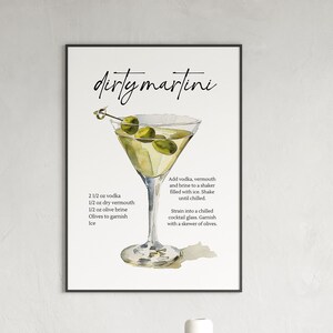 Dirty Martini Recipe Card Dirty Martini Print Dirty Martini Car Martini