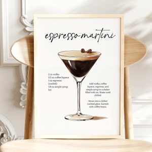 Espresso Martini Art Bar Cart Print Espresso Martini Print Bar Cart Decor Digital Download Cocktail Printable Cocktail Recipe