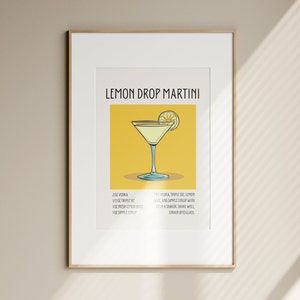 Lemon Drop Martini Impresión Retro Cóctel Cartel Cóctel Carteles Retro Cóctel Carteles Cóctel de Limón Martini Receta Descarga Instantánea
