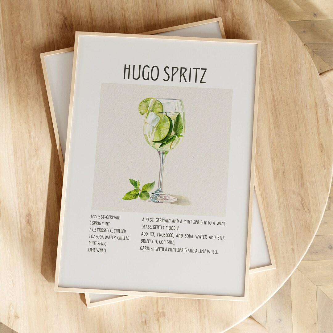 Hugo Spritz Print Cocktail Recipe Printable Drink Illustration