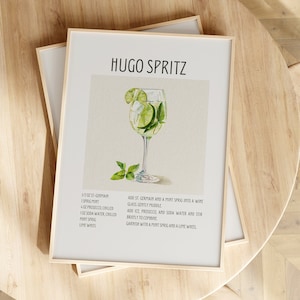 Hugo Spritz Druck Cocktail Rezept druckbare Getränk Illustration Cocktail Rezeptkarte sofortiger Download druckbare Rezeptkarte Cocktail Kunst