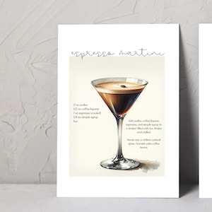 Cocktail Recipe Card Espresso Martini Print Espresso Martini Card Cocktail Recipes Cocktail Recipe Bar Cart Printable Card Instant Download