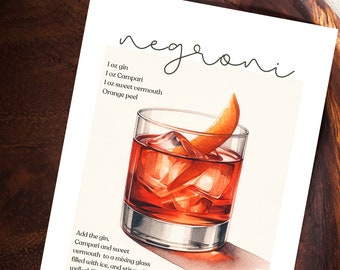 Recette de Negroni Carte de Negroni Recettes de cocktails Recette de cocktail Chariot de bar en téléchargement numérique imprimable