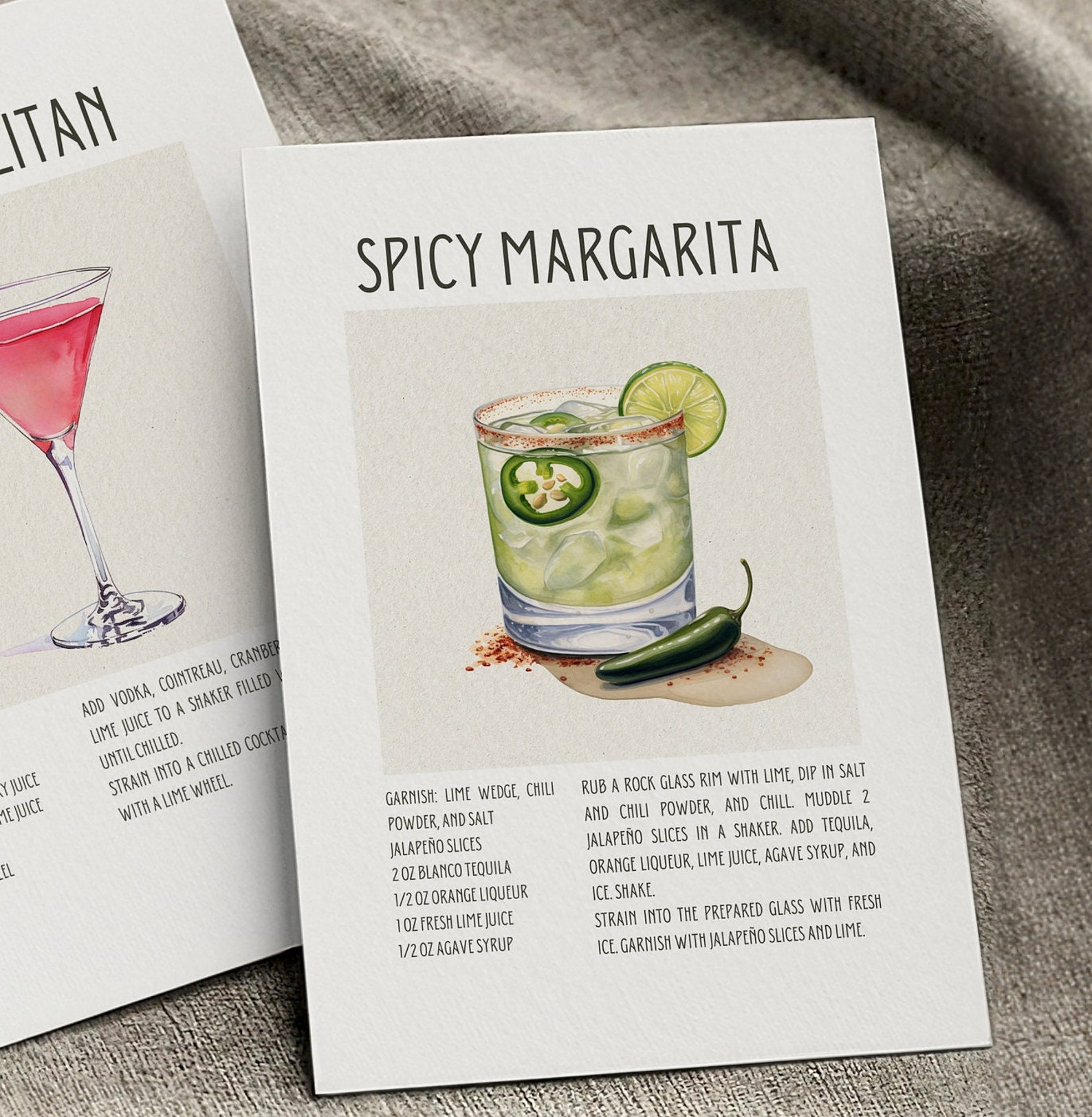 Spicy Margarita Sign Cocktail Recipe Card Spicy Marg Instant Download Printable Recipe Card ...