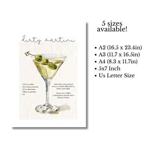 Dirty Martini Print Dirty Martini Recipe Card Martini Card Cocktail