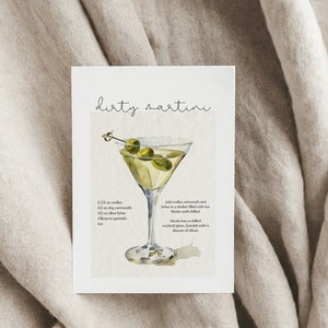Dirty Martini Print Dirty Martini Recipe Card Martini Card Cocktail Recipes Cocktail Recipe Bar Cart Digital Download Printable