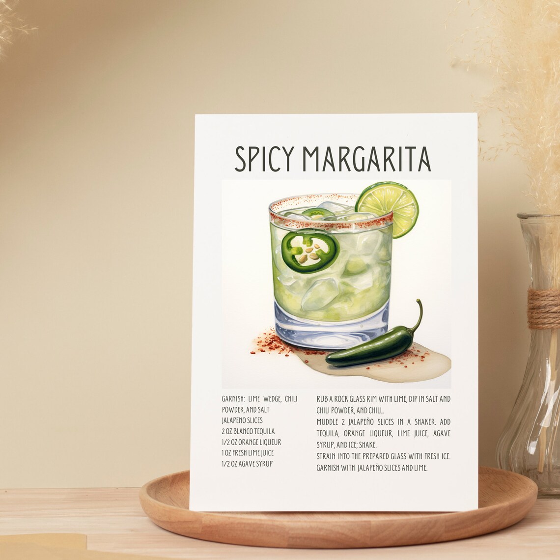 Spicy Margarita Sign Cocktail Recipe Card Spicy Marg Instant Download Printable Recipe Card ...