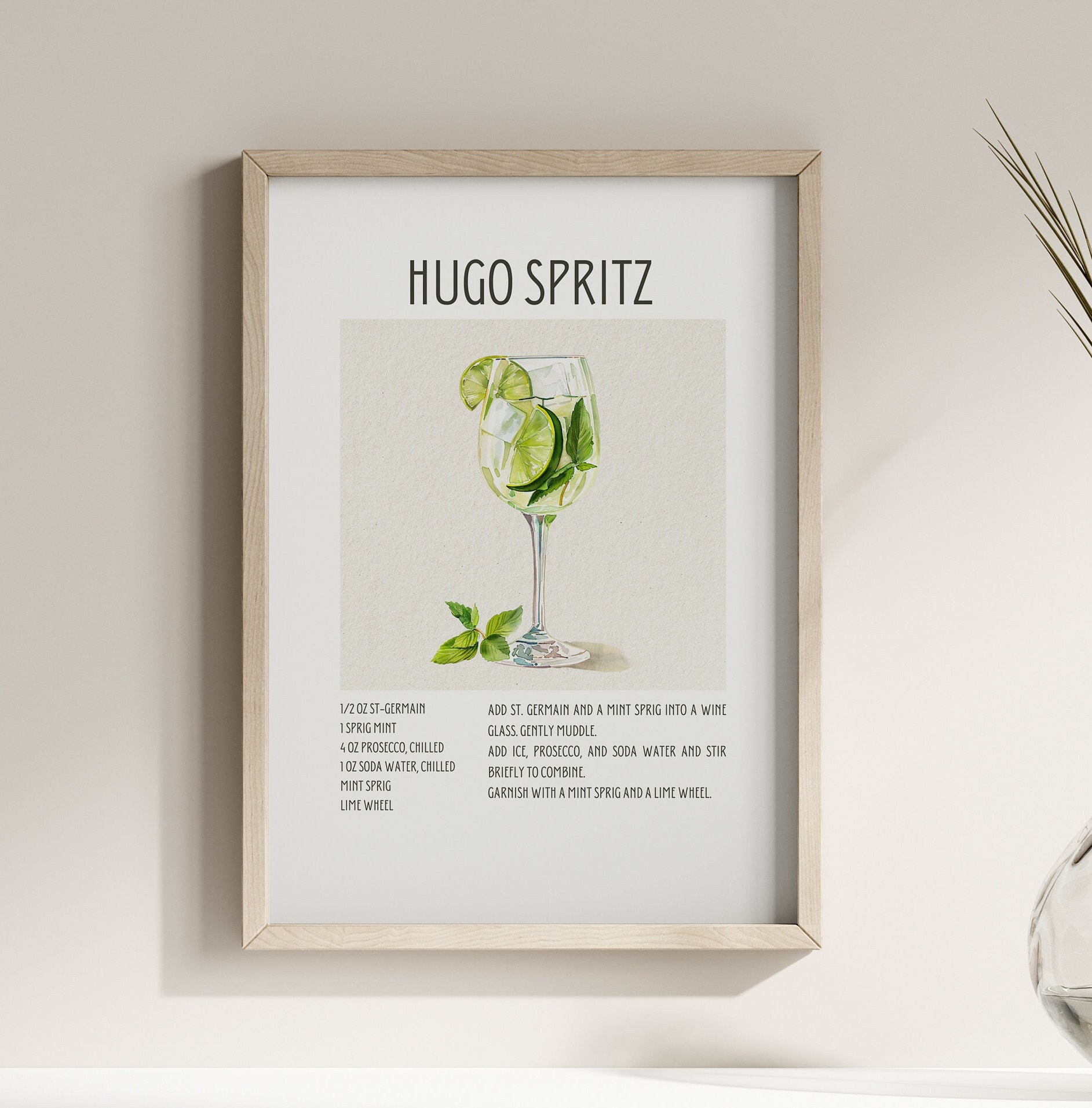 Hugo Spritz Print Cocktail Recipe Printable Drink Illustration