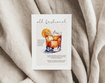 Old Fashioned Recipe Card Old Fashioned Print Card Cocktail Recipes Cocktail Recipe Bar Cart Digital Download Printable