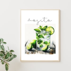 Mojito Poster Mojito Wall Art Housewarming Regalo Cócteles Carteles Cóctel Pared Arte Cóctel Cartel Impresión para Home Bar Cócteles Imprimibles