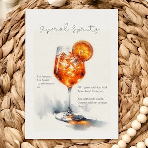 Scheda Ricetta Cocktail Ricetta Aperol Spritz Download immediato Scheda Ricetta Cocktail stampabile Ricetta Cocktail Aperol Spritz