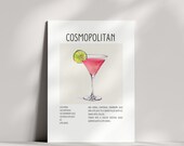 Cosmopolitan Recipe Card Print Cosmopolitan Card Cosmo Print Cocktail Recipes Cocktail Recipe Bar Cart Digital Download Printable Bar Decor