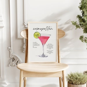 Cosmopolitan Print Cosmo Print Printable Drink Illustration Cosmopolitan Recipe Card Instant Download Cocktail Art
