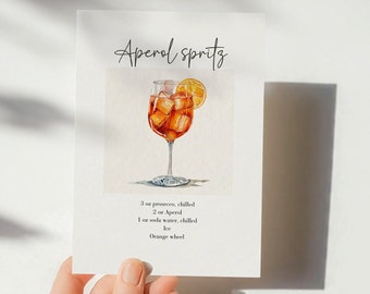 Aperol Spritz Bar Menu Sign Bridal Shower Poster Decor Cocktail Sign Aperol Spritz Cocktail Print Aperol Print Recipe Card