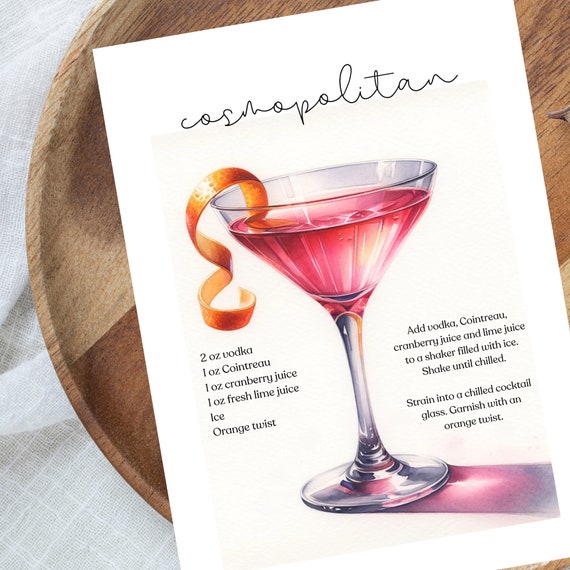 Cosmopolitan Recipe Cosmopolitan Card Cosmo Print Cocktail Recipes