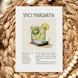 Segno piccante Margarita Scheda ricetta cocktail Spicy Marg Download immediato Scheda ricetta stampabile Cocktail Art Margaritas