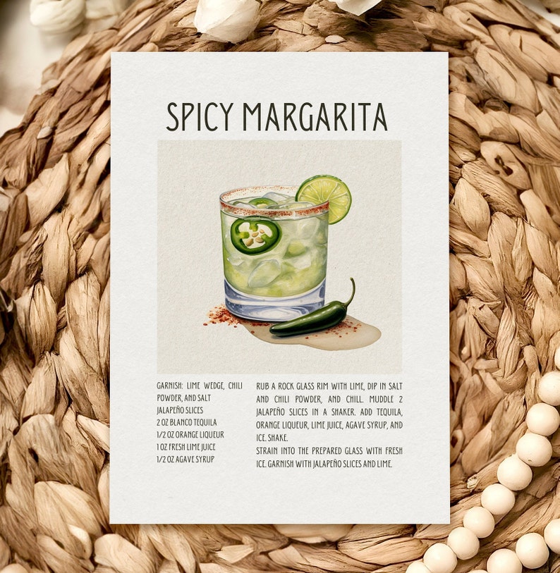 Spicy Margarita Sign Cocktail Recipe Card Spicy Marg Instant Download Printable Recipe Card ...