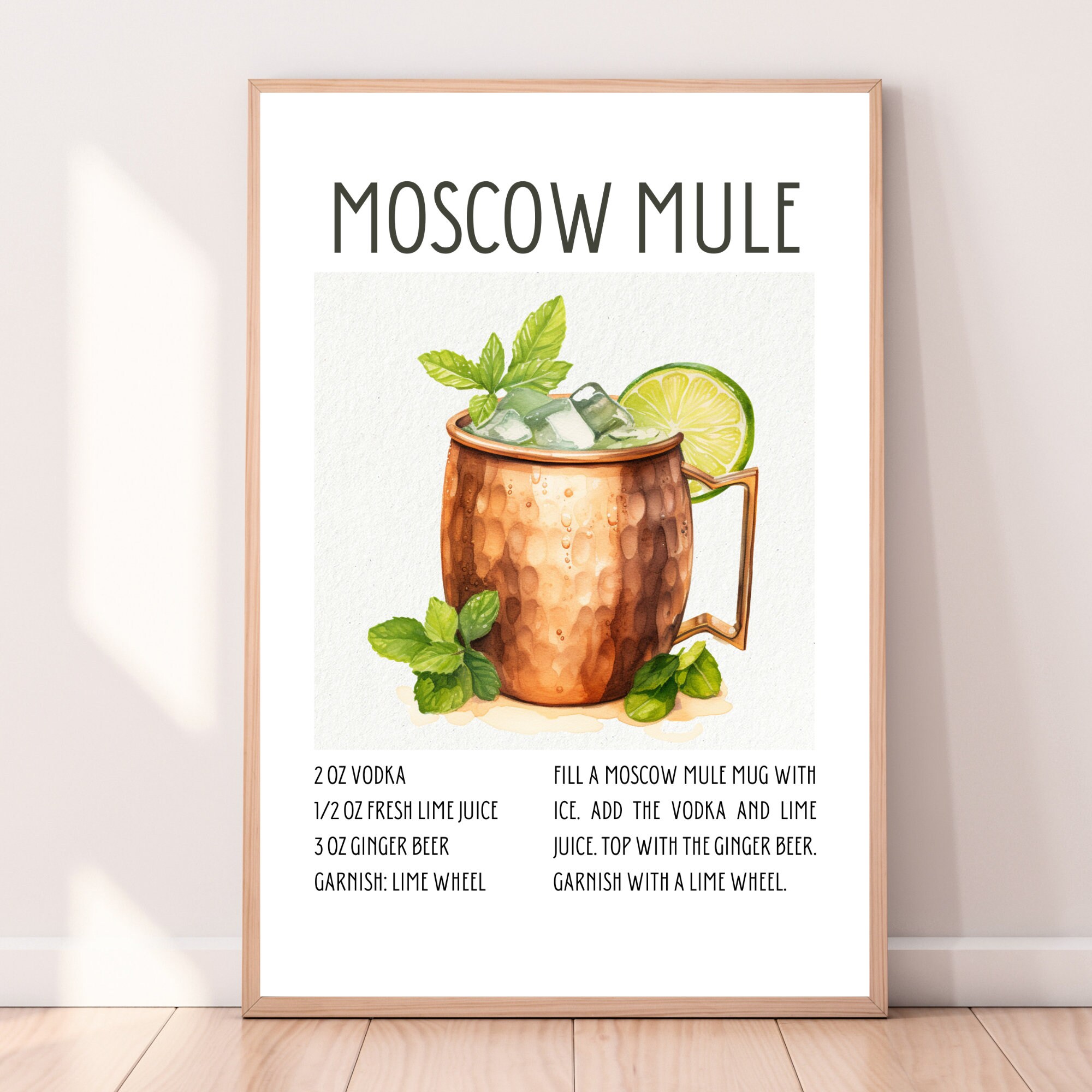 Moscow Mule Cocktail Recipe Card Moscow Mule Card Instant Download ...