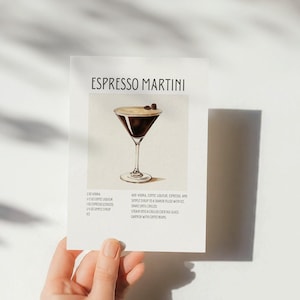 Espresso Martini Recipe Card Prinable Recipe Card Art Espresso Martini Print Bar Cart Decor Digital Download Cocktail Recipe