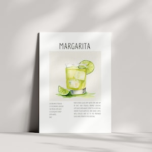 Margarita Cocktail Recipe Card Margarita Cocktail Card Cocktail Print Bar Cart Decor Printable Cocktails With Recipe Margarita Card