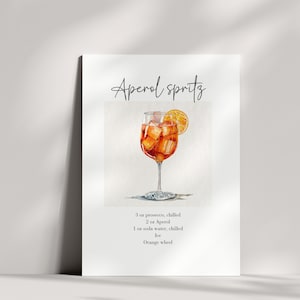 Aperol Spritz Cocktail Druck Aperol Druck Getränk Illustration Aperol Spritz Cocktail Rezeptkarte Druckbare Rezeptkarte Cocktailkunst