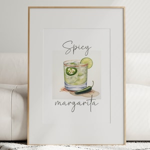 Cocktail Prints Print Spicy Marg Poster Cocktail Print Cocktail Poster Cocktail Posters Bar Decor Digital Download