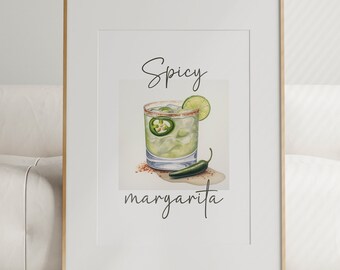 Cocktail Prints Print Spicy Marg Poster Cocktail Print Cocktail Poster Cocktail Posters Bar Decor Digital Download