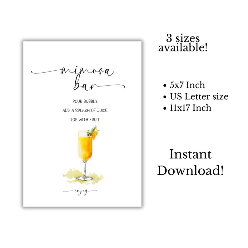 Printable Mimosa Bar Sign Cocktail Bar Cocktail Bar Sign Wedding Decor Wedding Bar Forest ...