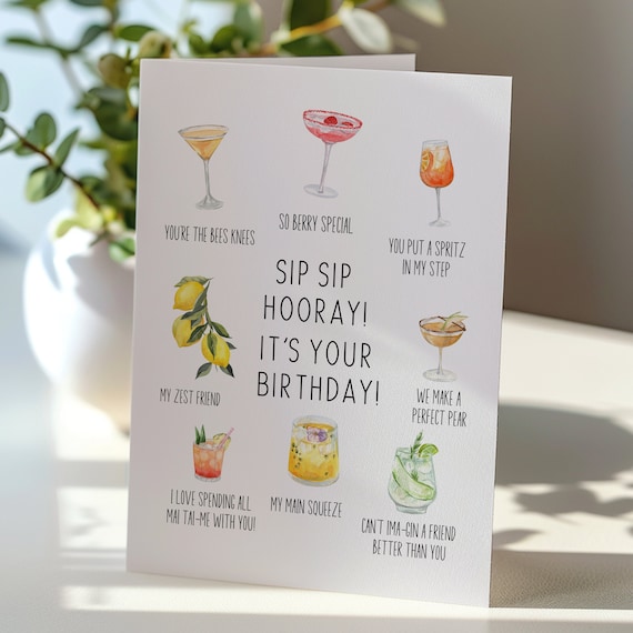 Printable Cocktail Greeting Card Printable Card for Friend Best