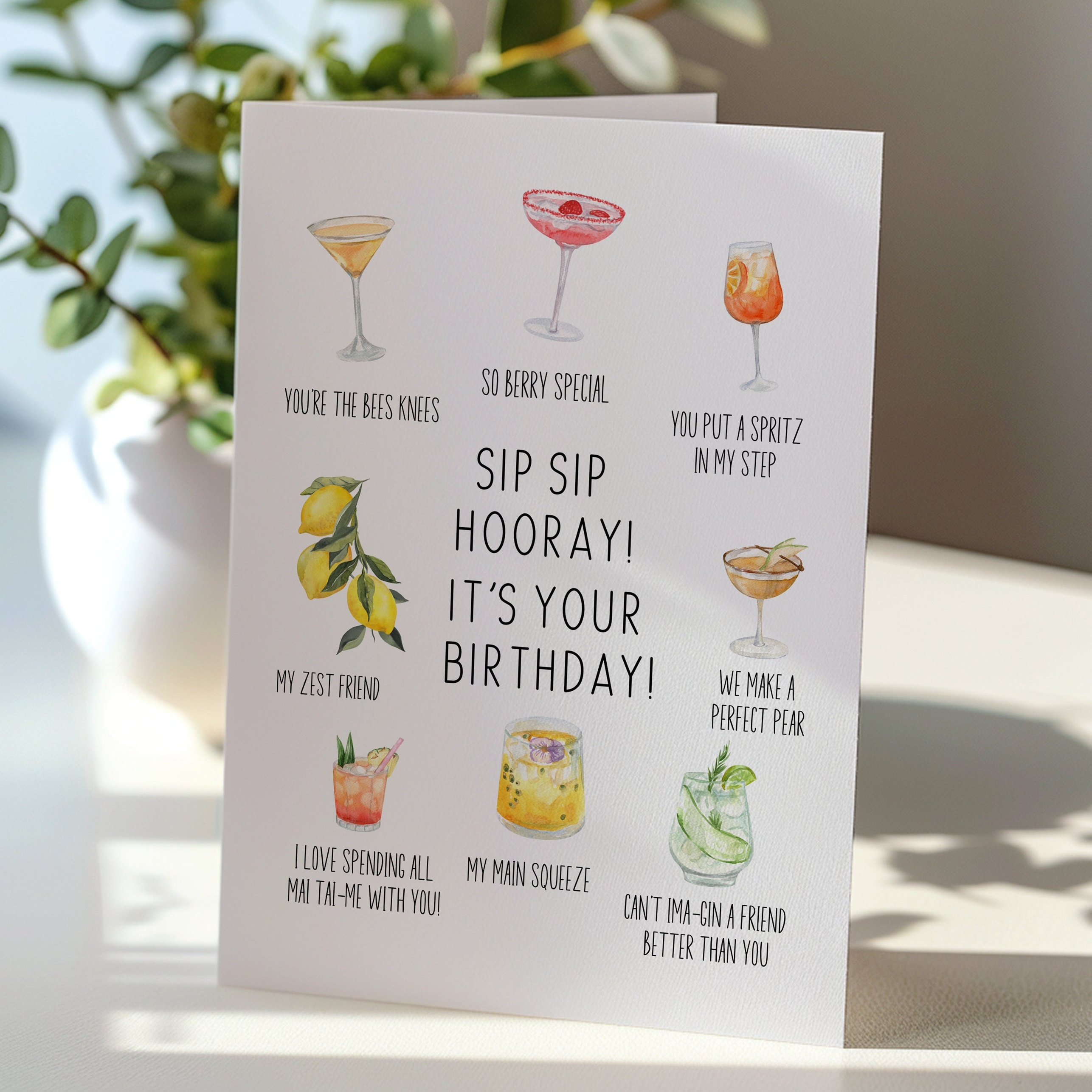 Printable Cocktail Greeting Card Printable Card for Friend Best