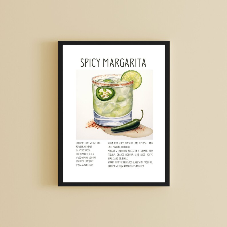 Spicy Margarita Sign Cocktail Recipe Card Spicy Marg Instant Download ...