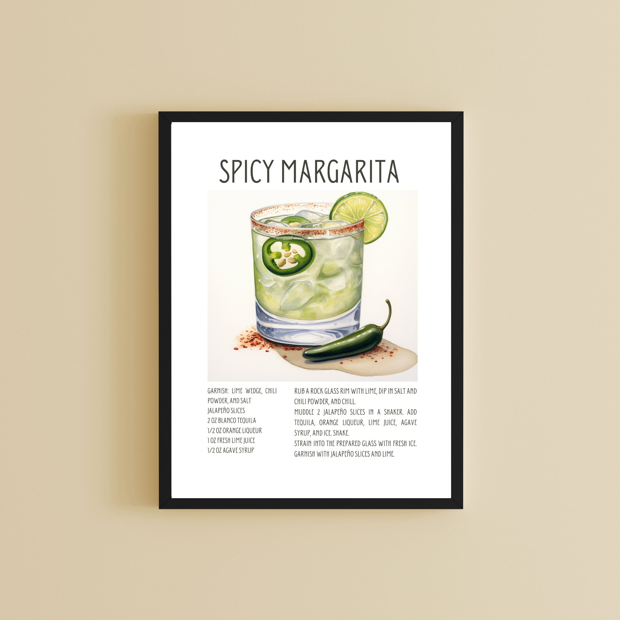 Spicy Margarita Sign Cocktail Recipe Card Spicy Marg Instant Download Printable Recipe Card ...