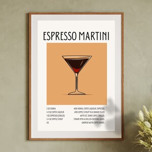 Impresión de Espresso Martini Receta de Espresso Martini Impresión de cóctel retro Cartel de cóctel Carteles de cóctel Carteles de cóctel retro