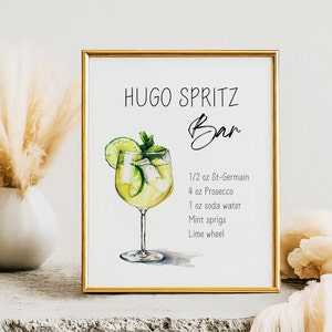Hugo Spritz Bar Sign bewerkbare Hugo Spritz Cocktail Card Cocktail Sign Bruidsdouche Handtekening Drink Bar Winkelwagen Digitale Download Afdrukbaar