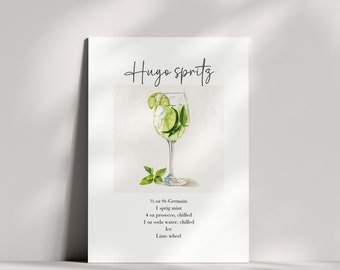 Hugo Spritz Cocktail Print Hugo Print Printable Drink Illustration Cocktail Recipe Card Instant Download Printable Recipe Card Cocktail Art