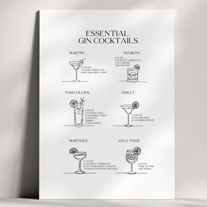 Gin Cocktail Print Bar Cart Art Print Keuken Muur Decor Trendy Moderne Bar Art Cocktail Alcohol Drink Poster Digitaal