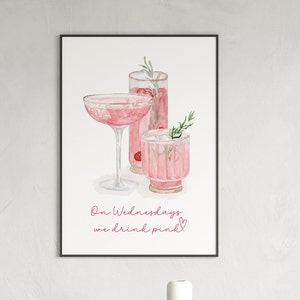 Roze alcoholafdrukken roze cocktails roze cocktailkunst handgetekende cocktailkunst afdrukbare cocktailmuur kunst barwagen decor cadeau voor haar