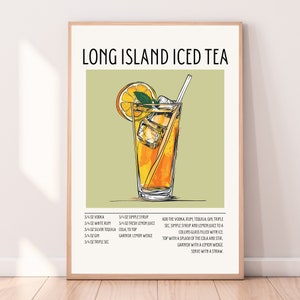 Klassieke Cocktails Long Island Iced Tea Print Long Island Iced Tea Cocktail Wall Art Bar Cart Art Alcohol Prints Retro Cocktails Afdrukbaar