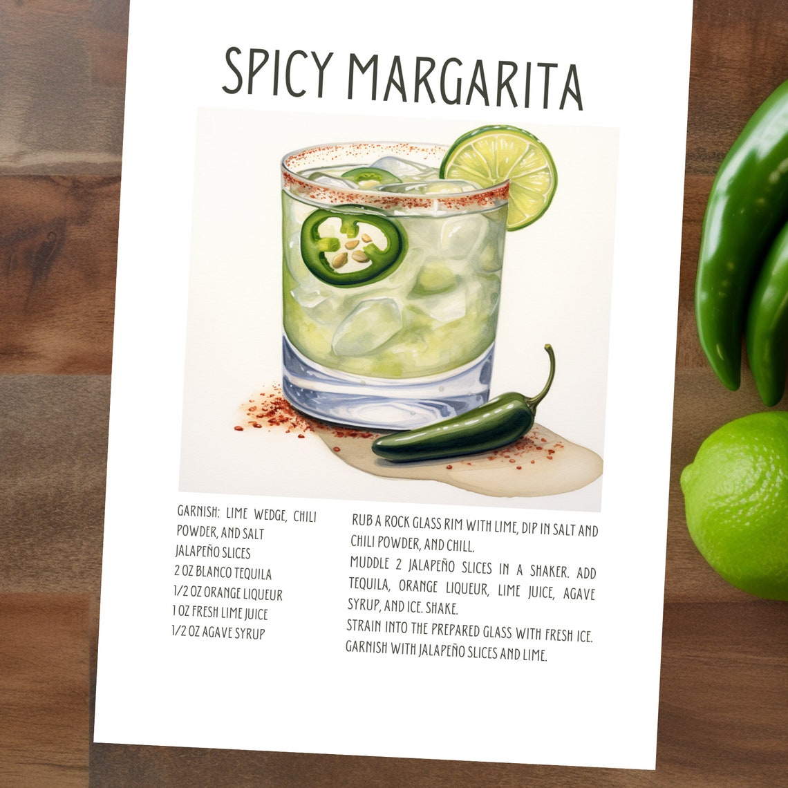 Spicy Margarita Sign Cocktail Recipe Card Spicy Marg Instant Download Printable Recipe Card ...
