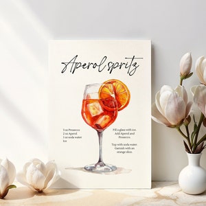 Aperol Spritz Cocktail Ricetta Stampa Scheda ricetta cocktail Stampa digitale Cocktail Bar Decor Aperol Cocktail Art Bar Carrello Decor